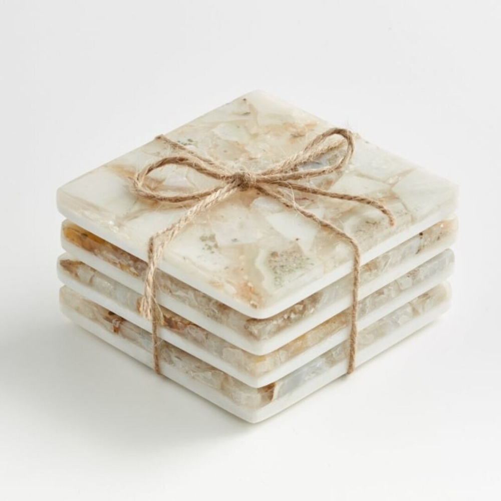 Crate & Barrel Marcela Agata Marble Coasters, Set of 4. NEW - Picture 2 of 4